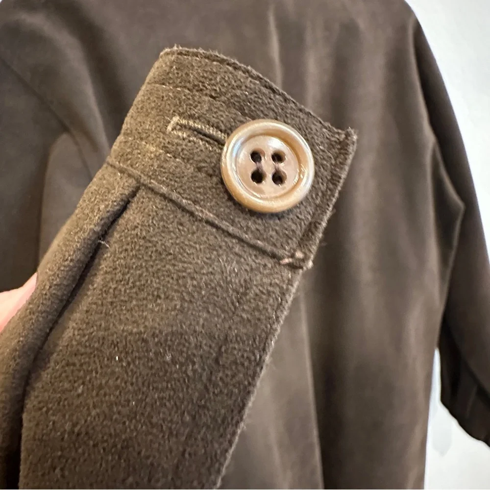 Vintage Halston Chocolate Brown Wool Duster Coat 1970s Union Made USA Minimalist - Picture 11 of 13